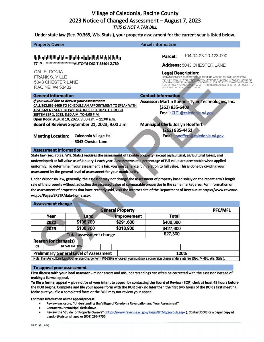 Village Assessor Village of Caledonia